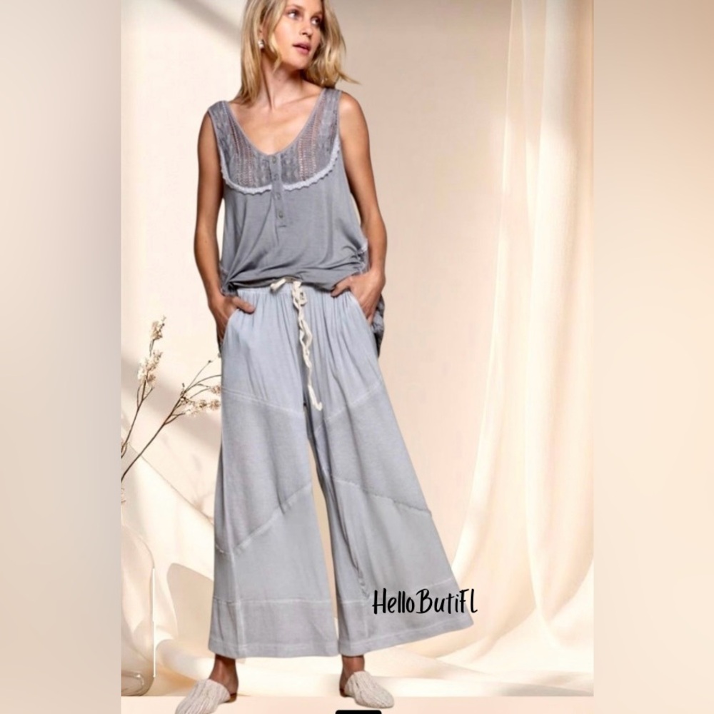 POL Dove Gray Wide-Leg Cropped Pants | HELLOBUTIFL Staple | Soft Everyday Luxe - Picture 1 of 6